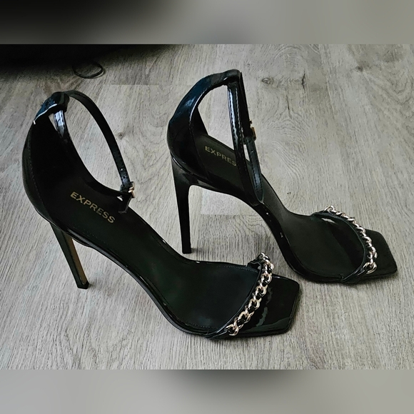 Express Black Patent Leather Chain Strap Heels – Size 10 - Picture 3 of 11